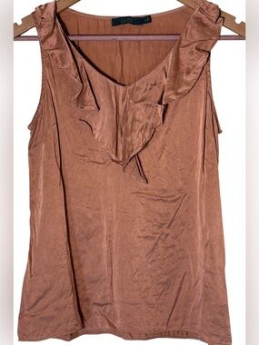 100% Silk LUXE The Limited Bronze Ruffle Blouse Sleeveless Top Small
